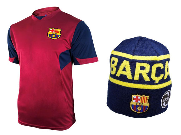 Icon Sports Men FC Barcelona Official Soccer Jersey and Beanie Combo 08