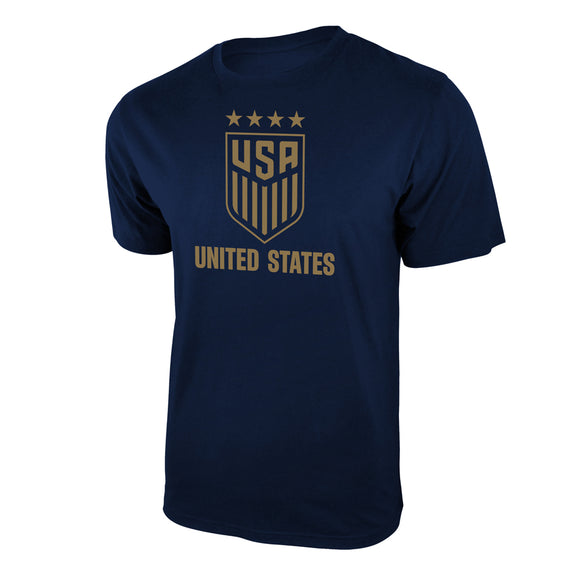 Icon Sports U.S. Soccer Federation USWNT Logo Adult T-Shirt Navy w/Gold Logo