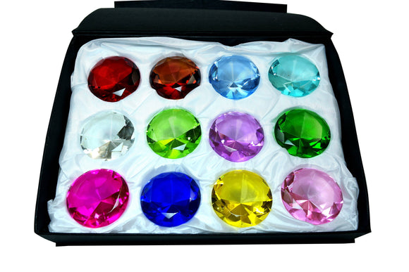 Tripact 12pc 60 mm Round Diamond Shaped Jewel Crystal Paperweight Box Set