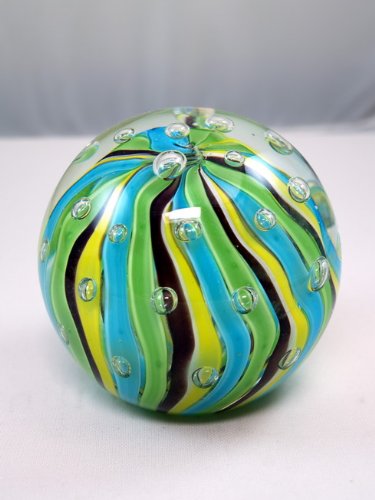 M Design Arted Hand Glass Twirled Rainbow Stripes Paperweight XL02