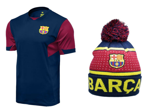 Icon Sports Men FC Barcelona Official Soccer Jersey and Beanie Combo 04