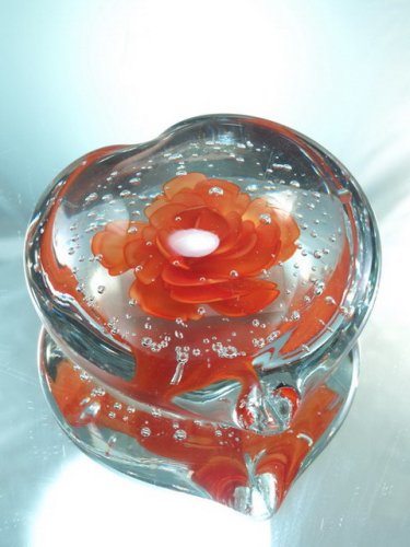 M Design Art Blown Glass Orange Flower Heart Glass Paperweight