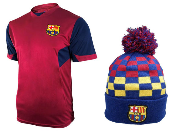 Icon Sports Men FC Barcelona Official Soccer Jersey and Beanie Combo 42