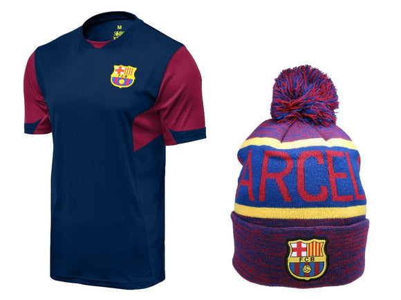 Icon Sports Men FC Barcelona Official Soccer Jersey and Beanie Combo 37