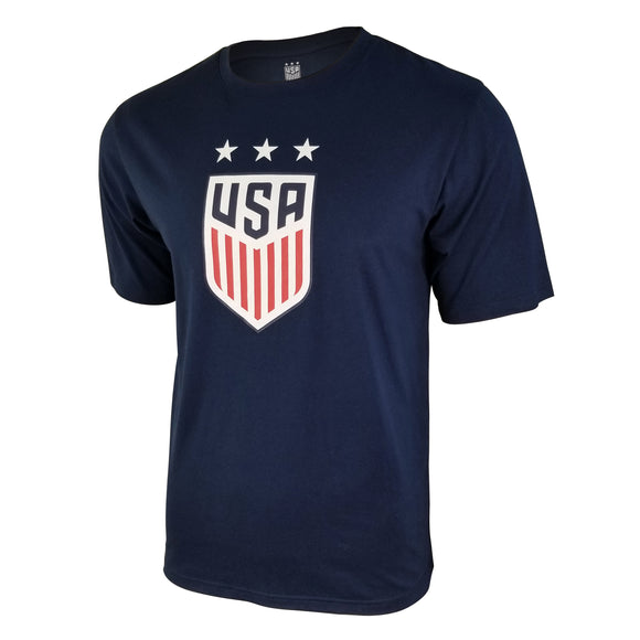 Icon Sports U.S. Soccer Federation USWNT Logo 3 Star Adult T-Shirt Navy Logo 3 Star