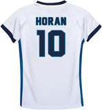 Icon Sports Officially Licensed U.S. Soccer 4 Star USWNT Girls Game Day Tee, Youth Soccer Shirt & Gear- Lindsey Horan 10 Blue