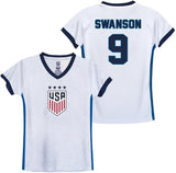 Icon Sports Officially Licensed U.S. Soccer 4 Star USWNT Girls Game Day Tee, Youth Soccer Shirt & Gear- Mallory Swanson 9 Blue