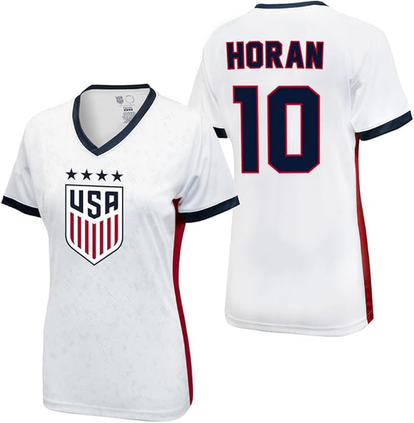 Icon Sports Official Licensed U.S. Soccer 4 Star USWNT Players Woman's Game Day Shirts Football Tee Top - Lindsey Horan 10 Red