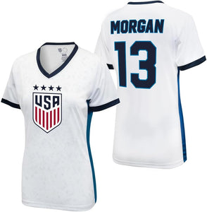 Icon Sports Official Licensed U.S. Soccer 4 Star USWNT Players Woman's Game Day Shirts Football Tee Top - Alex Morgan 13 Blue