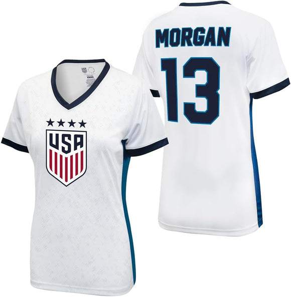 Icon Sports Official Licensed U.S. Soccer 4 Star USWNT Players Woman's Game Day Shirts Football Tee Top - Alex Morgan 13 Blue