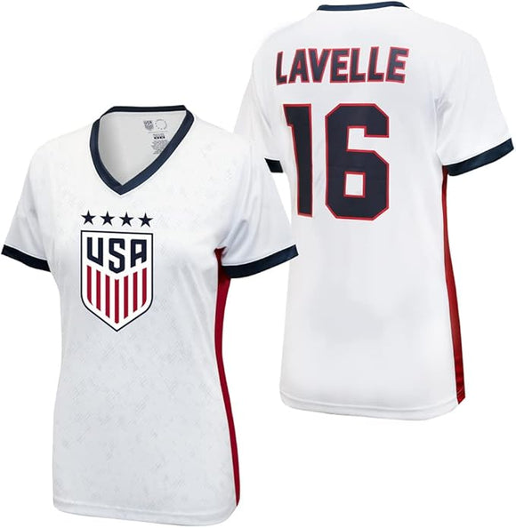 Icon Sports Official Licensed U.S. Soccer 4 Star USWNT Players Woman's Game Day Shirts Football Tee Top -Rose Lavelle 16 Red