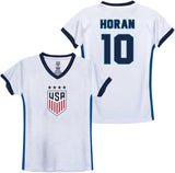 Icon Sports Officially Licensed U.S. Soccer 4 Star USWNT Girls Game Day Tee, Youth Soccer Shirt & Gear- Lindsey Horan 10 Blue