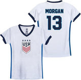 Icon Sports Officially Licensed U.S. Soccer 4 Star USWNT Girls Game Day Tee, Youth Soccer Shirt & Gear- Alex Morgan 13 Blue