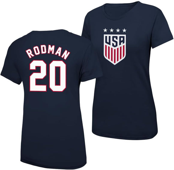 U.S. Soccer Federation USWNT Logo Adult T-Shirt Navy Logo 4 Star - Women Size - Rodman 20