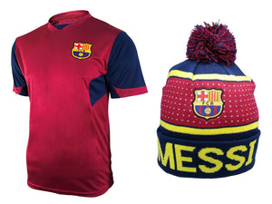 Icon Sports Men FC Barcelona Official Soccer Jersey and Beanie Combo 14