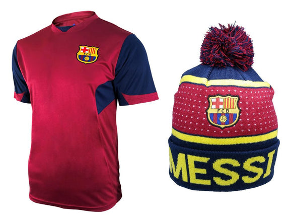 Icon Sports Men FC Barcelona Official Soccer Jersey and Beanie Combo 14