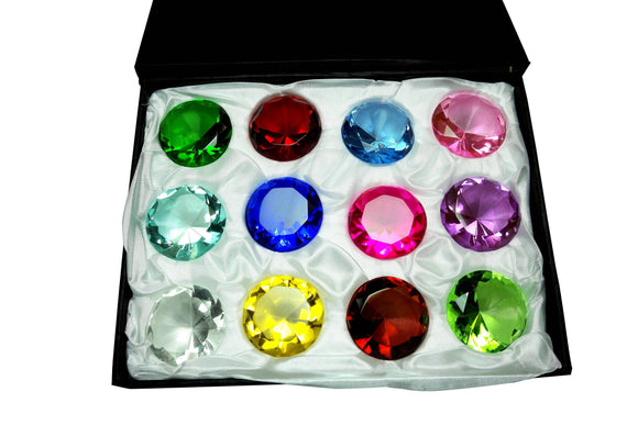 Tripact 12pc 40 mm Round Diamond Shaped Jewel Crystal Paperweight Box Set