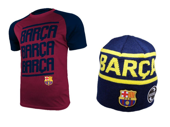 Icon Sports Men FC Barcelona Official Soccer Jersey and Beanie Combo 15