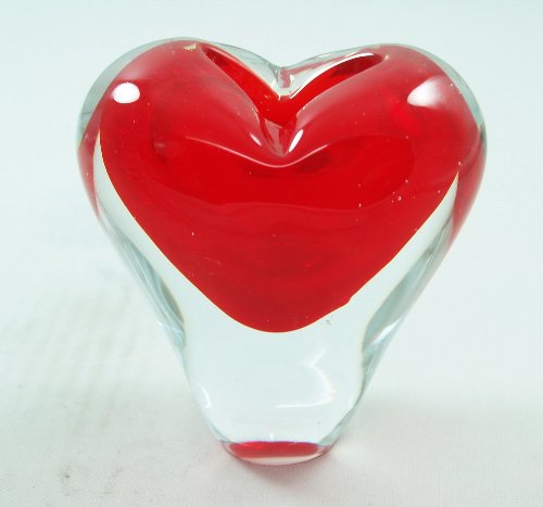 M Design Art Handcraft Red/Orange Rose in Clear Apple Paperweight