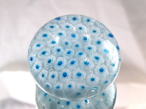 M Design Art Handcraft Light Blue Spiral w/ Random Murrine Paperweight 02
