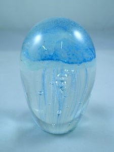 M Design Art Handcraft Light Blue Spiral w/ Random Murrine Paperweight 01