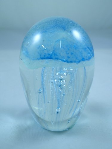 M Design Art Handcraft Light Blue Spiral w/ Random Murrine Paperweight 01