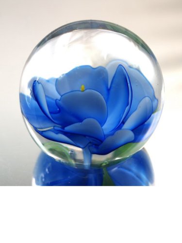 M Design Art Handcraft Glass Blue Rose Flower Basket Handmade Glass Paper