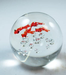 M Design Art Blown Glass 4 Goldfish Bubbles Paperweight