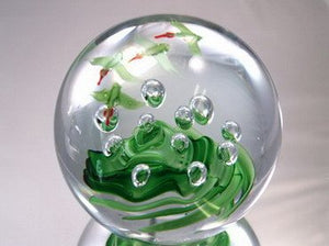 M Design Art Handcraft Glass Blue Flower Ball Paperweight 01