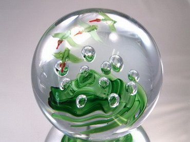 M Design Art Handcraft Glass Blue Flower Ball Paperweight 01