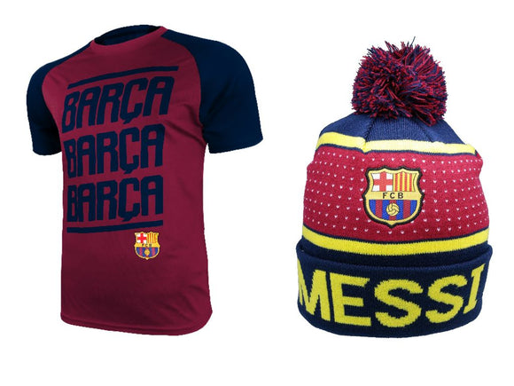 Icon Sports Men FC Barcelona Official Soccer Jersey and Beanie Combo 21