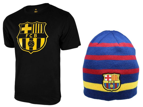 Icon Sports Men FC Barcelona Official Soccer T-Shirt and Beanie Combo 51