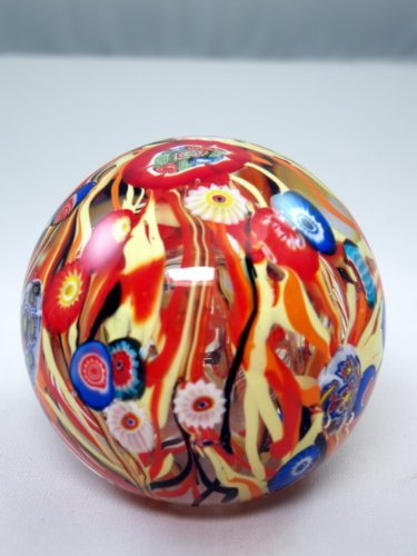 M Design Arted Hand Glass Red Millefiore Paperweight 02