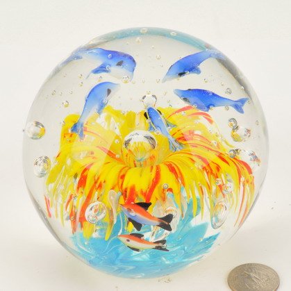 M Design Art Handcraft Glass Dolphins Family Sculpture Huge (Heavy)