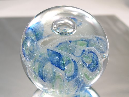 M Design Art Handcraft Light Blue Milk White Millefiori Glass Paperweight
