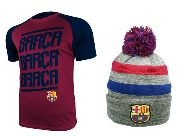 Icon Sports Men FC Barcelona Official Soccer Jersey and Beanie Combo 44