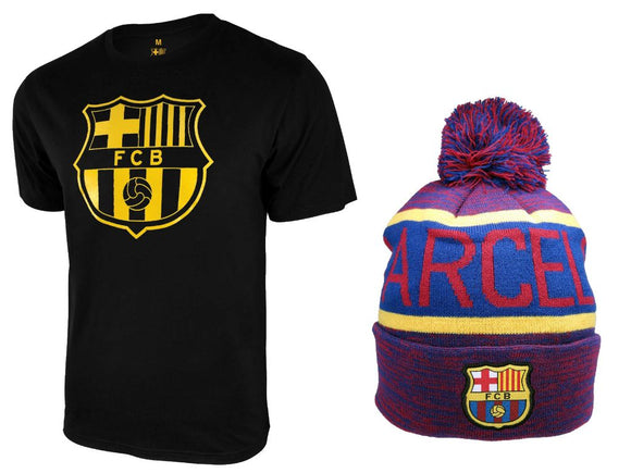 Icon Sports Men FC Barcelona Official Soccer T-Shirt and Beanie Combo 49