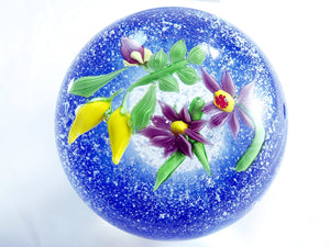 M Design Art Handcraft Glass 2 Yellow Flower Handmade Glass Paperweight