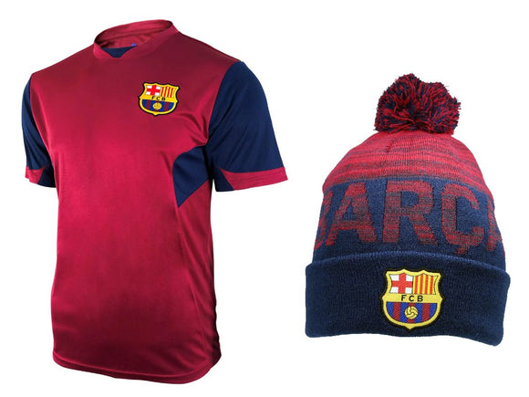 Icon Sports Men FC Barcelona Official Soccer Jersey and Beanie Combo 09
