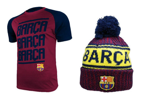Icon Sports Men FC Barcelona Official Soccer Jersey and Beanie Combo 18