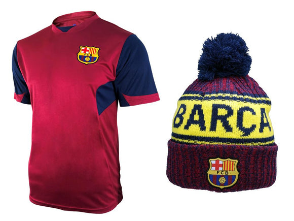 Icon Sports Men FC Barcelona Official Soccer Jersey and Beanie Combo 10