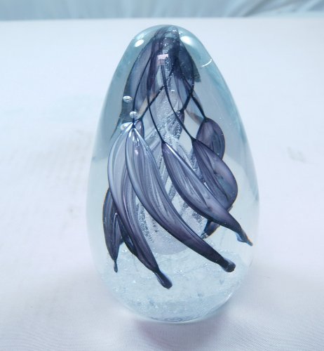 M Design Art Handcraft Blue Constricted by Clear Halo Rings Egg Paperweight