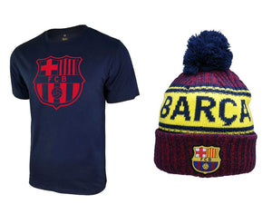 Icon Sports Men FC Barcelona Official Soccer T-Shirt and Beanie Combo 31