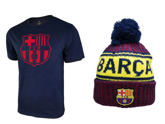 Icon Sports Men FC Barcelona Official Soccer T-Shirt and Beanie Combo 31