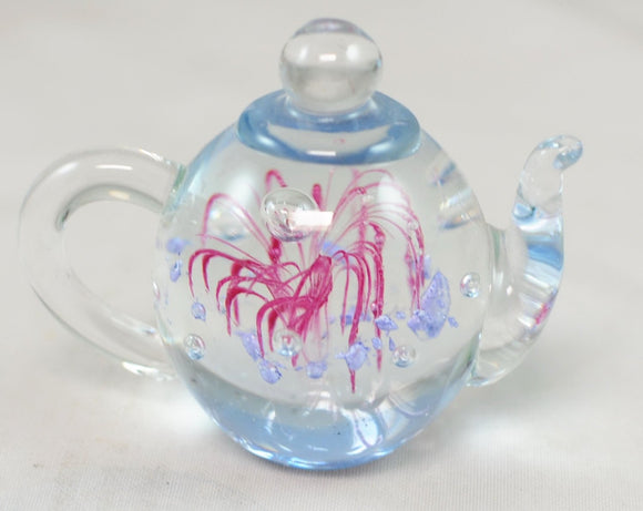 M Design Art Handcraft Glass Red Flower in Clear Egg Paperweight 02