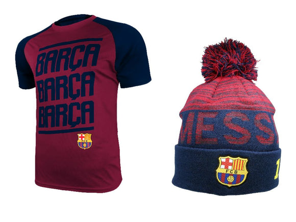 Icon Sports Men FC Barcelona Official Soccer Jersey and Beanie Combo 19
