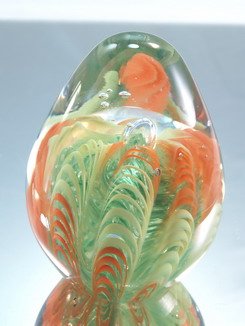 M Design Art Handcraft Glass Dolphin w/ White Sea Flower Sculpture XL 01