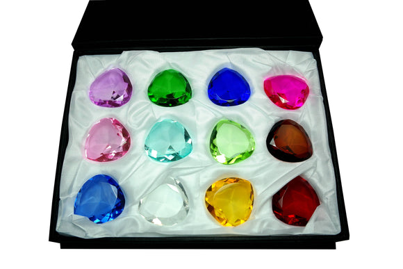 Tripact 12pc 50 mm Heart Diamond Shaped Jewel Crystal Paperweight Box Set