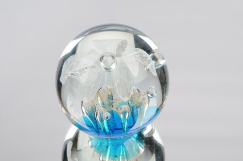 M Design Art Handcraft Glow in the Dark Green Halo w/ White Lightning Storm Paperweight