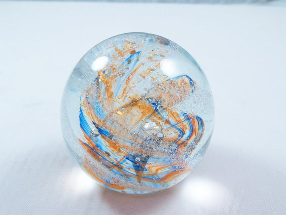 M Design Art Handcraft Clear White Heart Floating Over Swirls of Red Paperweight 01
